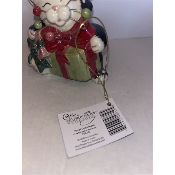 Whimsiclay by Amy Lacombe "Noel" Ornament 10810 2008 Kitty With Gift Boxes - Picture 4 of 7